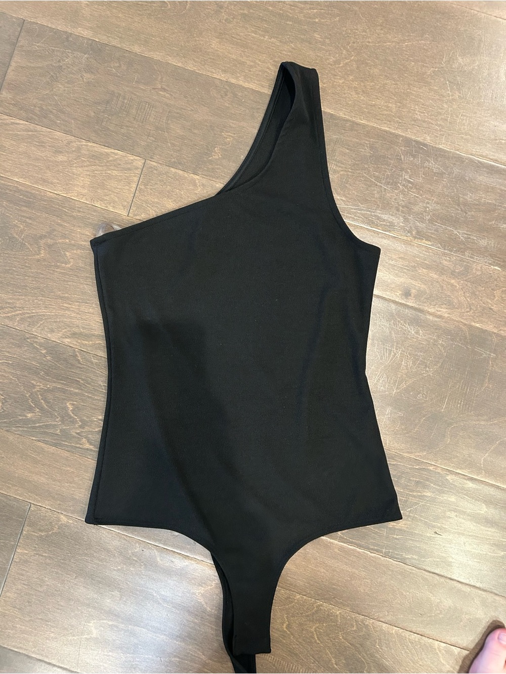 Ribbed One-Shoulder Bodysuit - Black